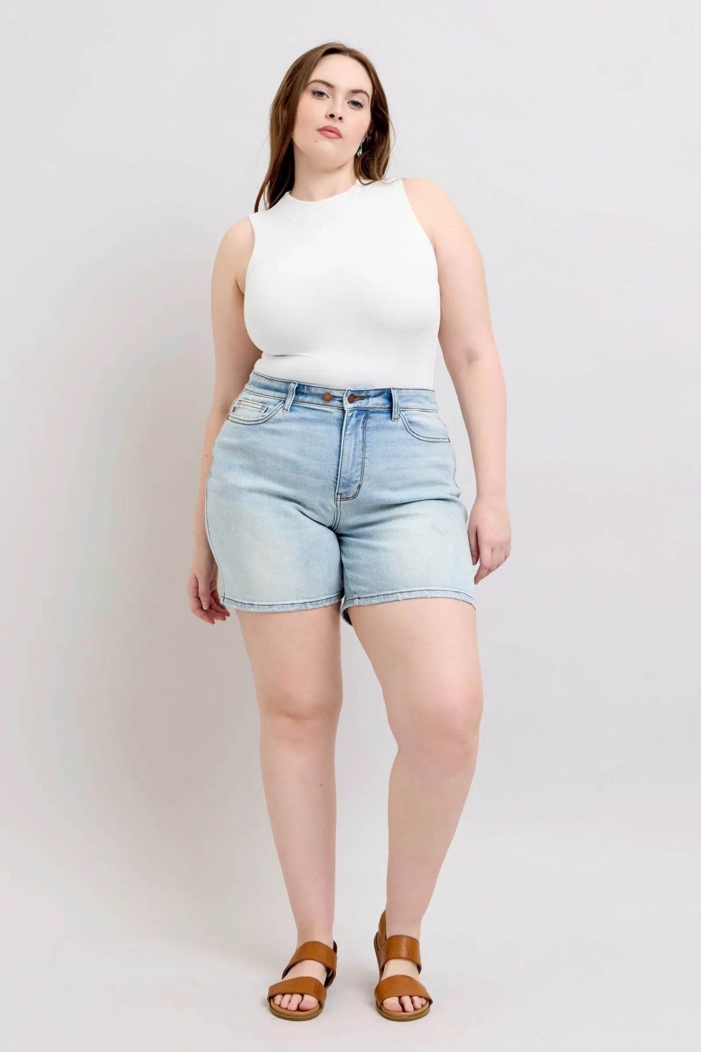 Judy Blue Full Size 2 Button Denim Shorts with Pockets Plus Size - Velveta Studio
