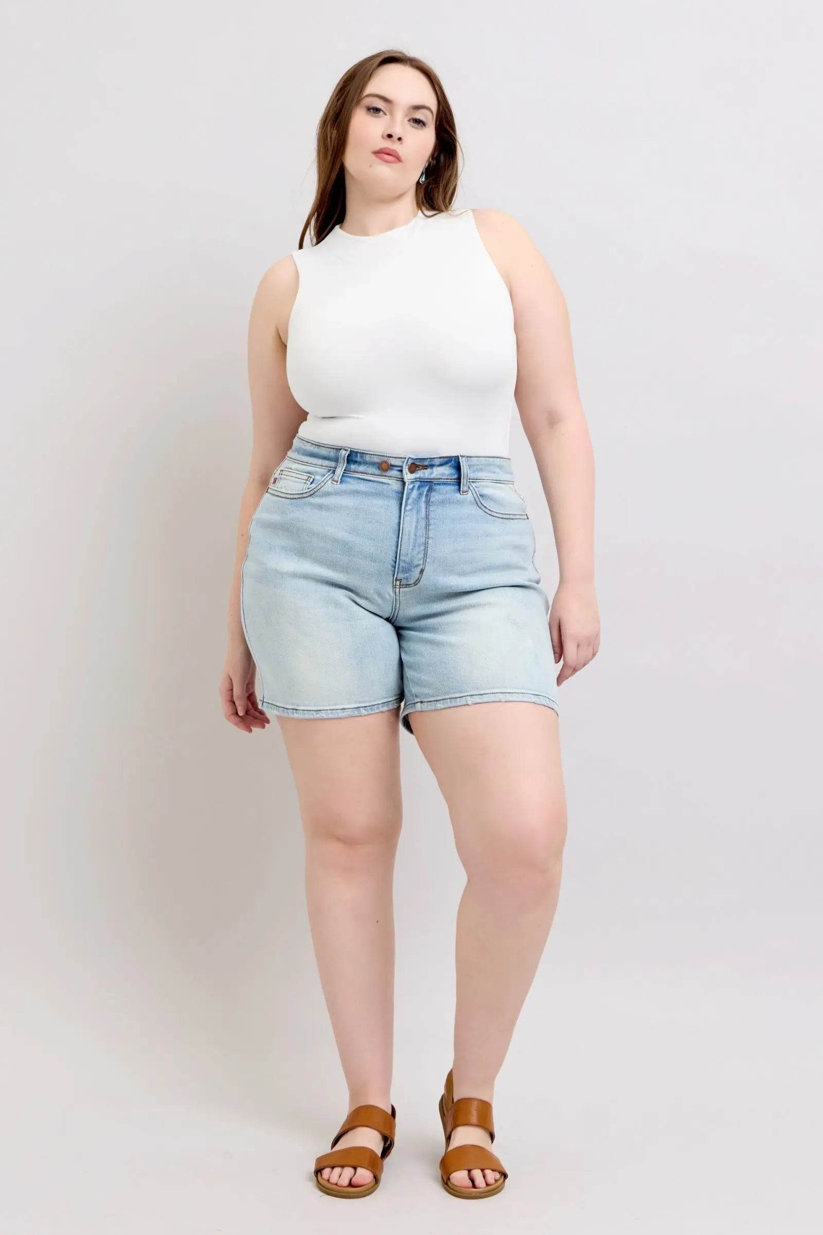 Judy Blue Full Size 2 Button Denim Shorts with Pockets Plus Size - Velveta Studio
