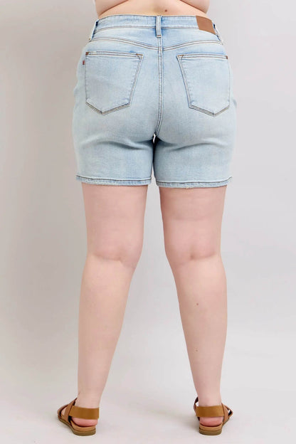 Judy Blue Full Size 2 Button Denim Shorts with Pockets Plus Size - Velveta Studio