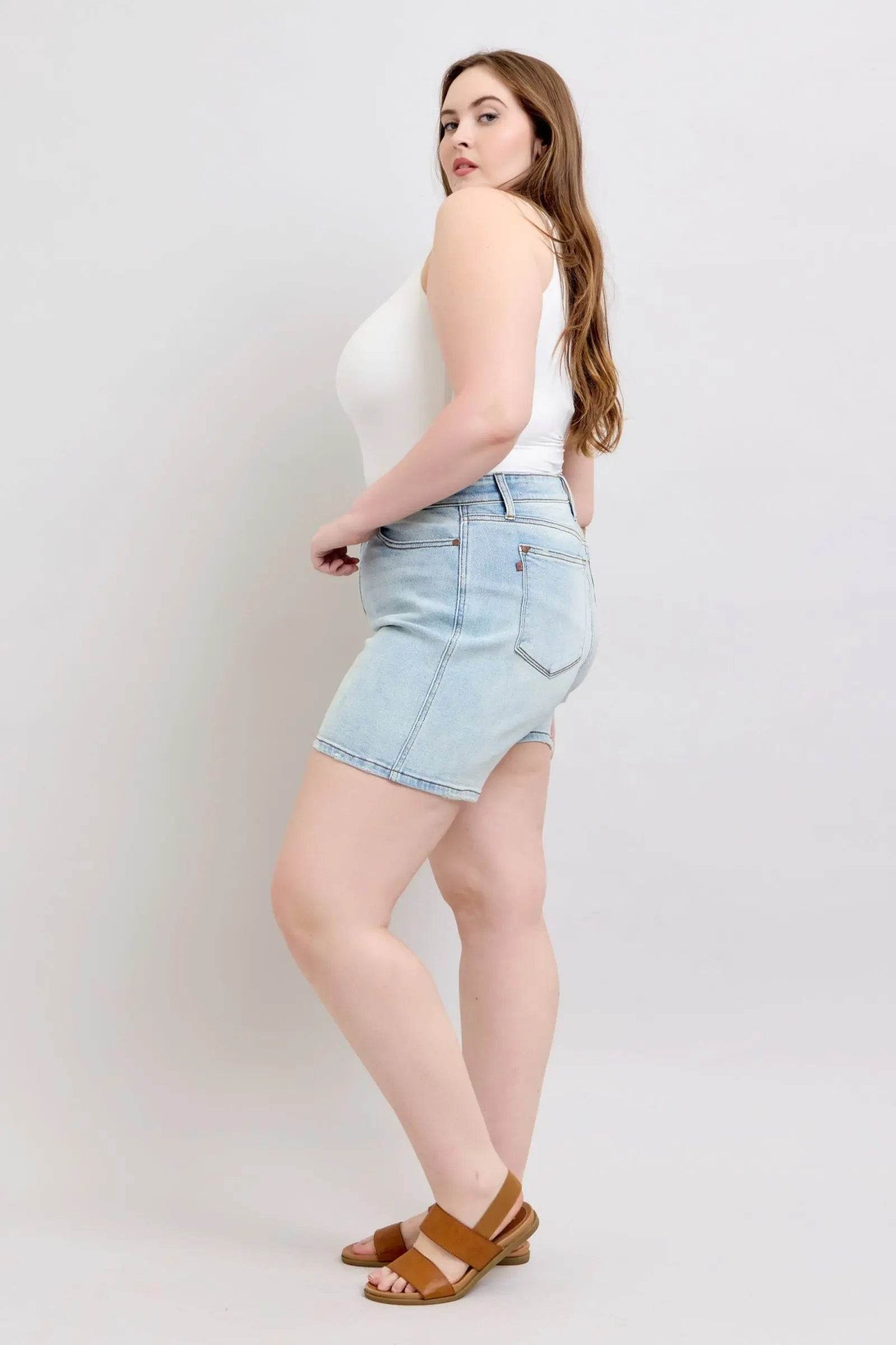 Judy Blue Full Size 2 Button Denim Shorts with Pockets Plus Size - Velveta Studio