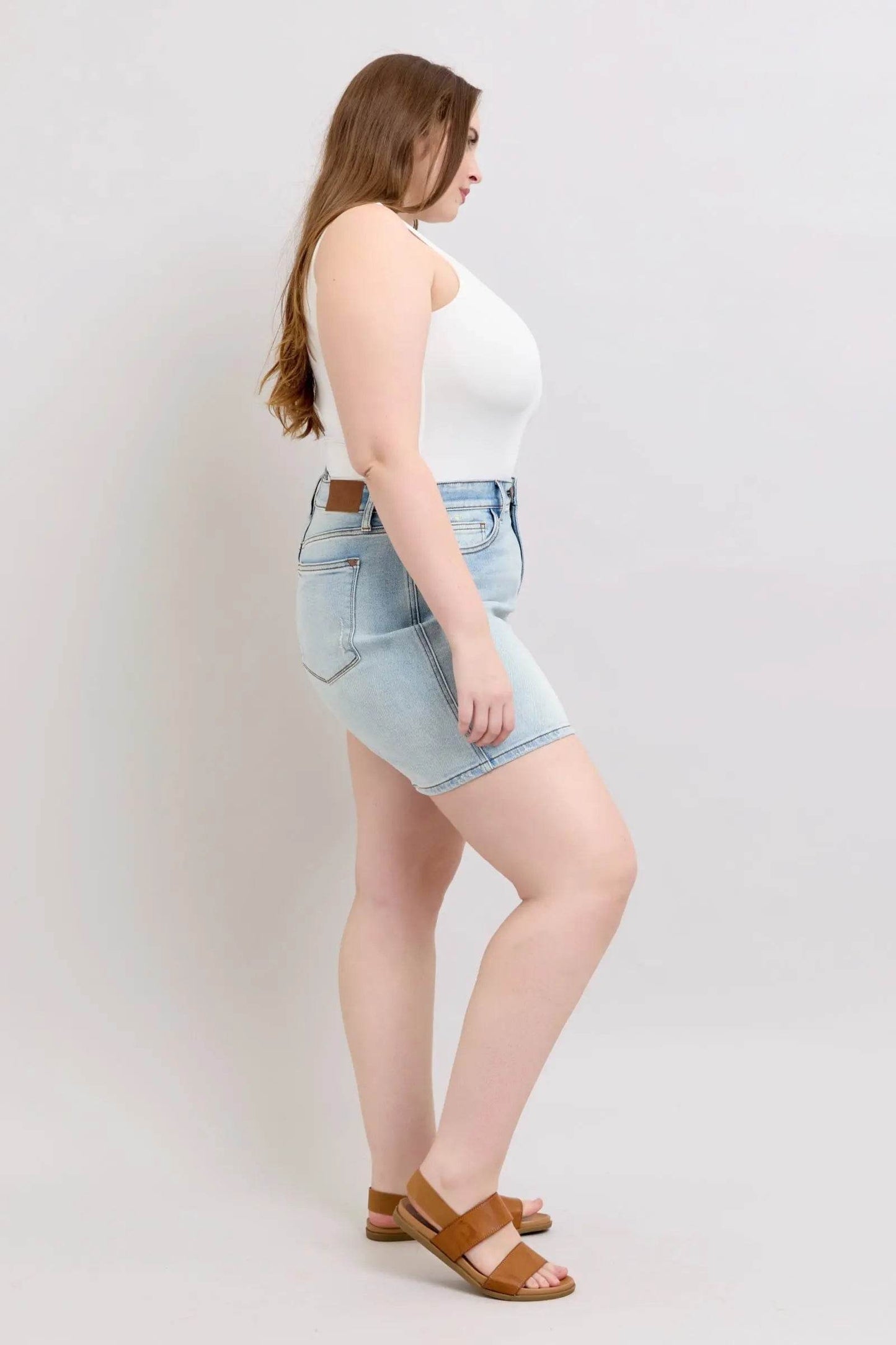 Judy Blue Full Size 2 Button Denim Shorts with Pockets Plus Size - Velveta Studio