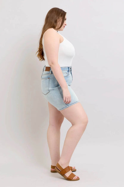 Judy Blue Full Size 2 Button Denim Shorts with Pockets Plus Size - Velveta Studio