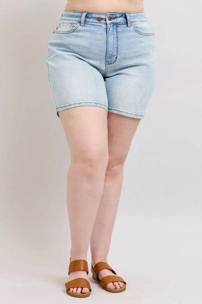 Judy Blue Full Size 2 Button Denim Shorts with Pockets Plus Size - Velveta Studio