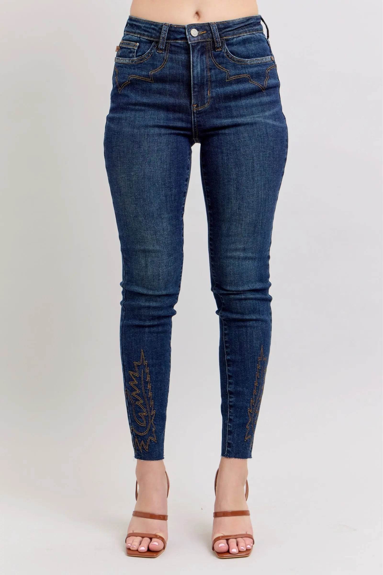 Judy Blue Full Size Embroidered High Rise Skinny Jeans Plus Size - Velveta Studio
