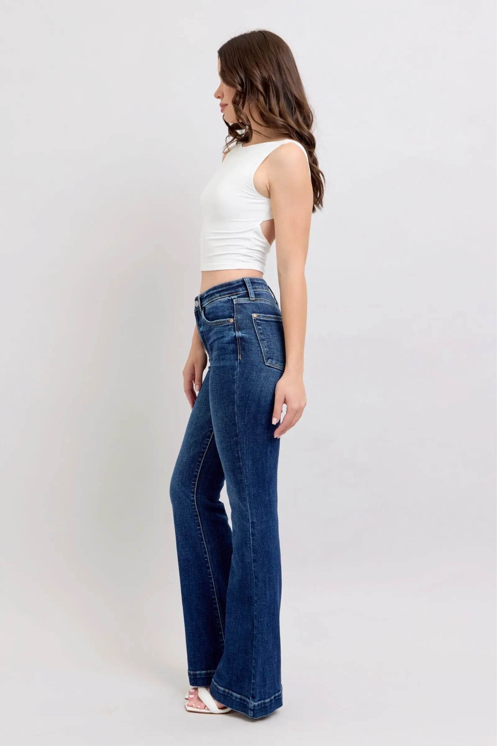 Full Size High Rise Flare Jeans with Pockets Plus Size - Velveta Studio
