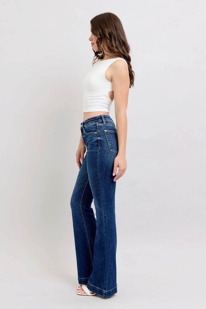 Full Size High Rise Flare Jeans with Pockets Plus Size - Velveta Studio