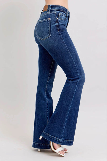 Full Size High Rise Flare Jeans with Pockets Plus Size - Velveta Studio