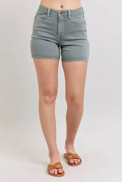 Full Size Hw Garment Dyed & Back Pkt Embroidery Shorts Plus Size - Velveta Studio