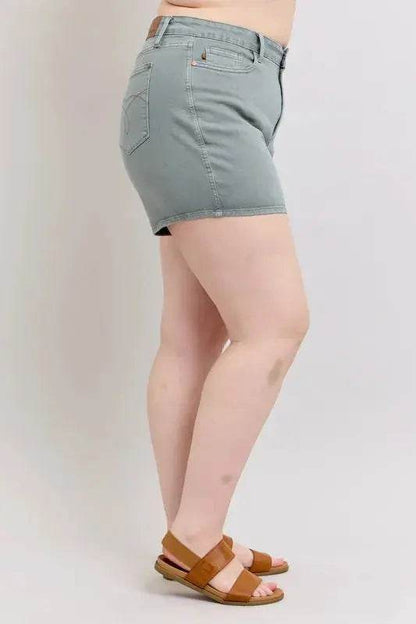 Full Size Hw Garment Dyed & Back Pkt Embroidery Shorts Plus Size - Velveta Studio