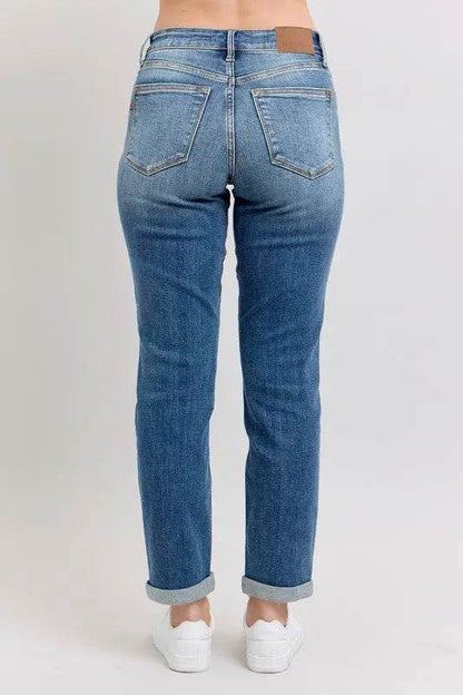 Judy Blue Full Size Mid Rise Skinny Cuff Jeans with Pockets Plus Size - Velveta Studio