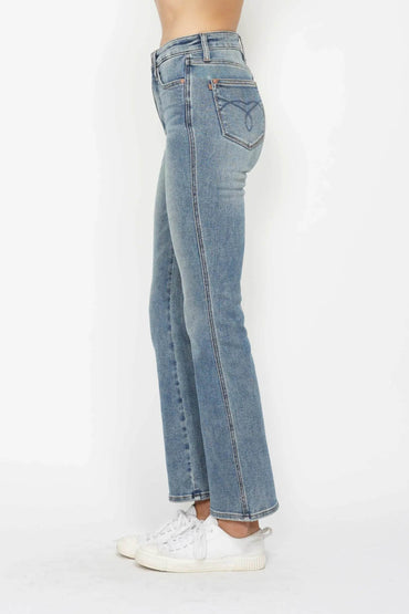 Judy Blue Full Size Tummy Control Back Embroidered Pocketed Bootcut Jeans Plus Size - Velveta Studio