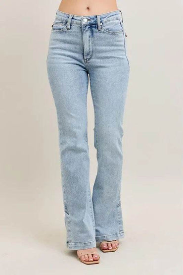 Judy Blue Full Size Tummy Control Vintage Wash Side Slit Slim Boot Jeans Plus Size - Velveta Studio