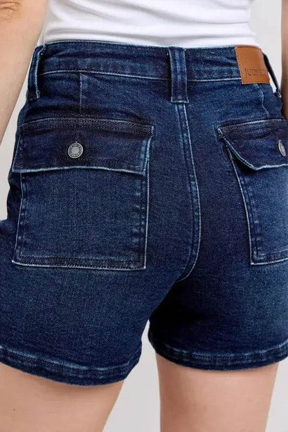 High Waist Back Flap Pocket Denim Shorts - Velveta Studio