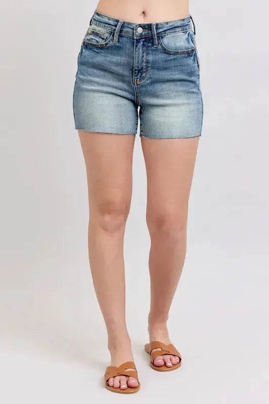 High Waist Star Seam Detail Denim Shorts - Velveta Studio