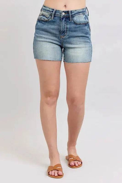 High Waist Star Seam Detail Denim Shorts - Velveta Studio