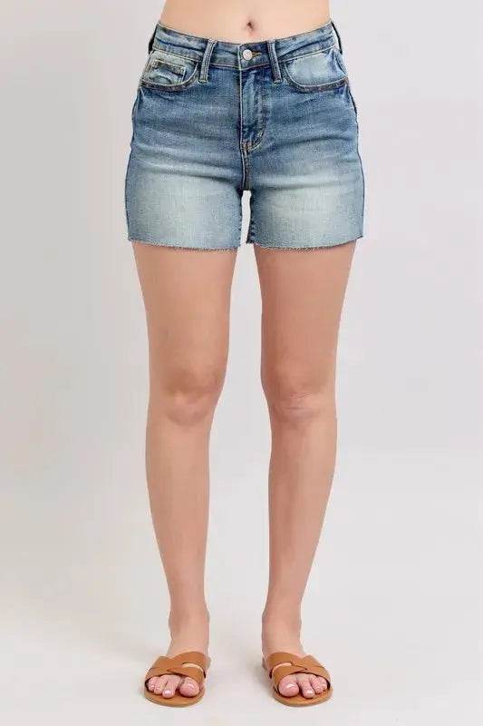 High Waist Star Seam Detail Denim Shorts - Velveta Studio