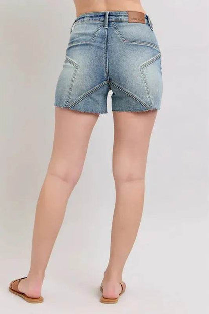 High Waist Star Seam Detail Denim Shorts - Velveta Studio