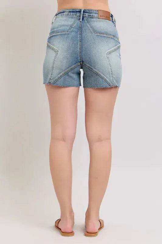 High Waist Star Seam Detail Denim Shorts - Velveta Studio