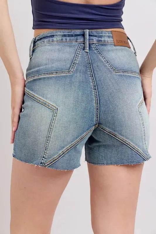 High Waist Star Seam Detail Denim Shorts - Velveta Studio