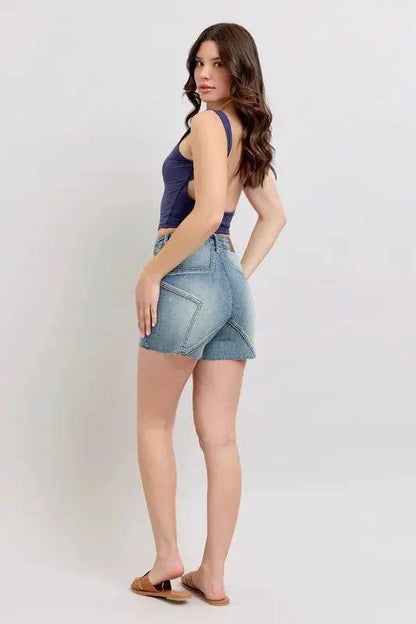 High Waist Star Seam Detail Denim Shorts - Velveta Studio