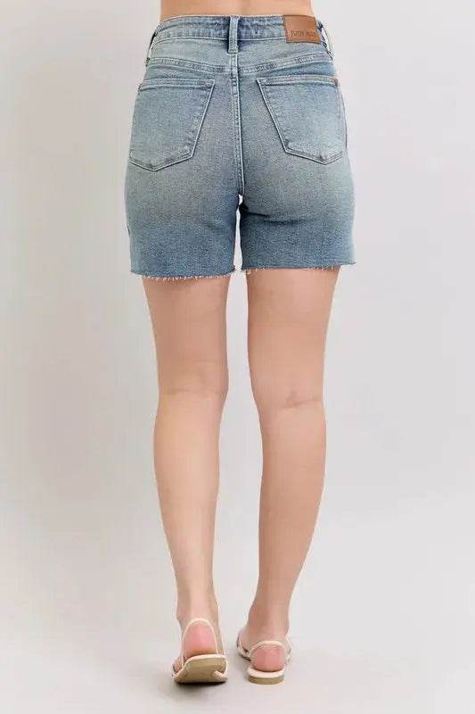 High Waist Vintage Wash Side Slit Denim Shorts - Velveta Studio