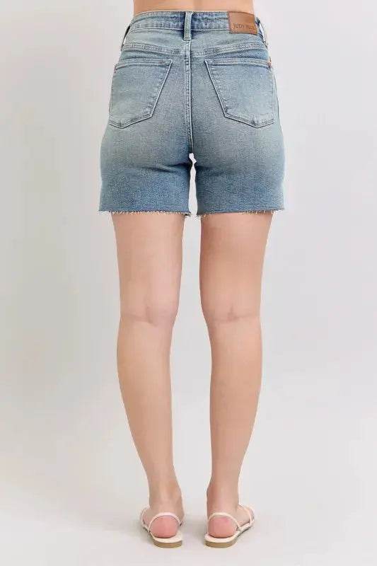 High Waist Vintage Wash Side Slit Denim Shorts - Velveta Studio