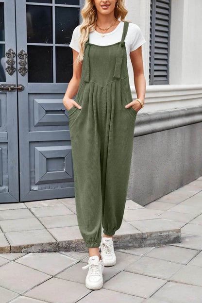 Lovelet Knotted Strap Overalls with Pockets - Velveta Studio