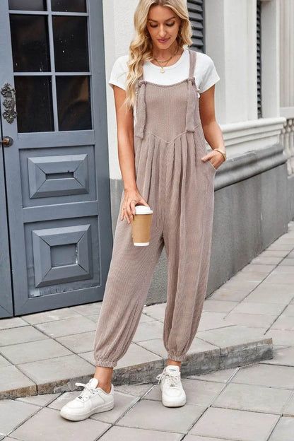 Lovelet Knotted Strap Overalls with Pockets - Velveta Studio