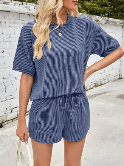 Lovelet Round Neck Half Sleeve Top and Drawstring Shorts Set - Velveta Studio