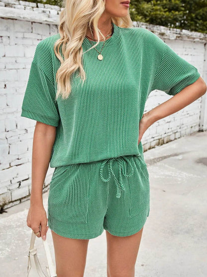Lovelet Round Neck Half Sleeve Top and Drawstring Shorts Set - Velveta Studio