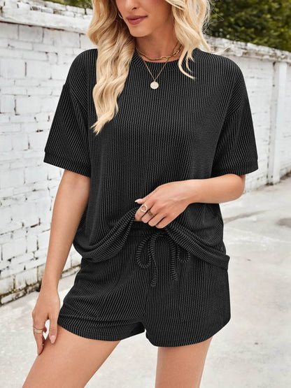 Lovelet Round Neck Half Sleeve Top and Drawstring Shorts Set - Velveta Studio