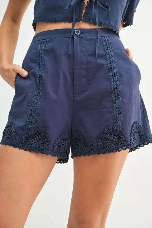 MABLE Crochet Lace Detail Crop Top and Shorts Set - Velveta Studio