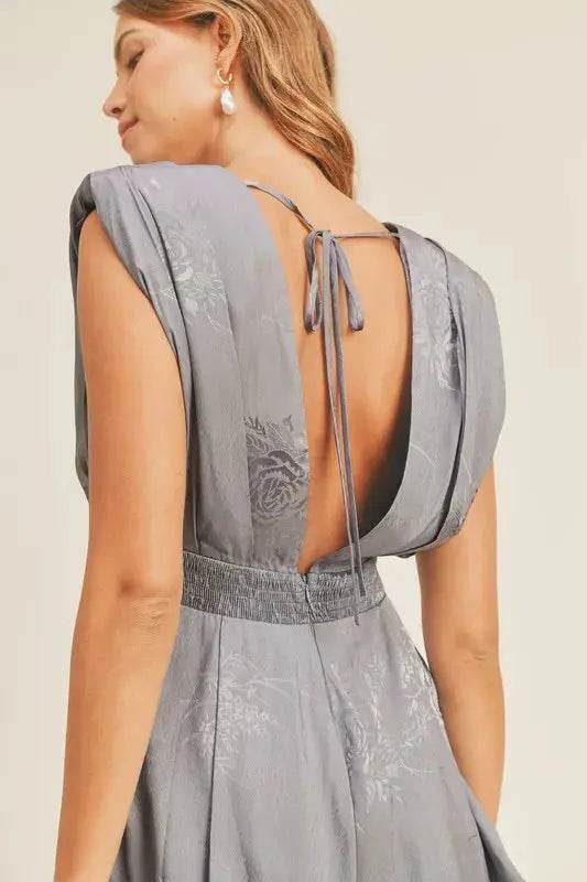 MABLE Draped Romper with Pleated Shoulder Pad Detail - Velveta Studio