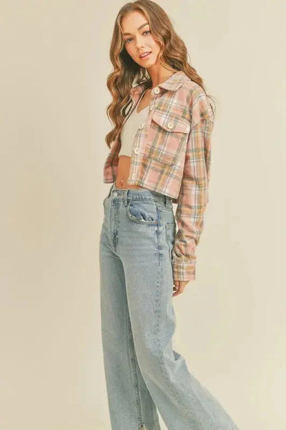 MABLE Plaid Flannel Crop Shacket