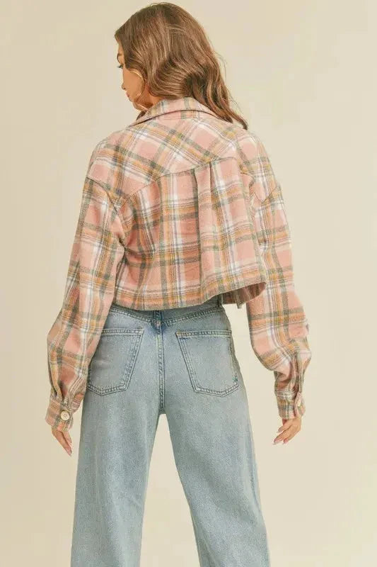 MABLE Plaid Flannel Crop Shacket