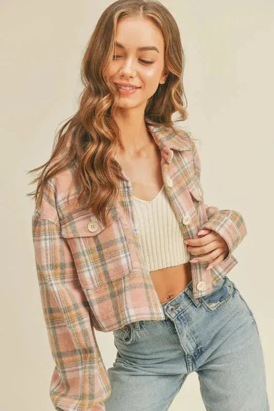 MABLE Plaid Flannel Crop Shacket