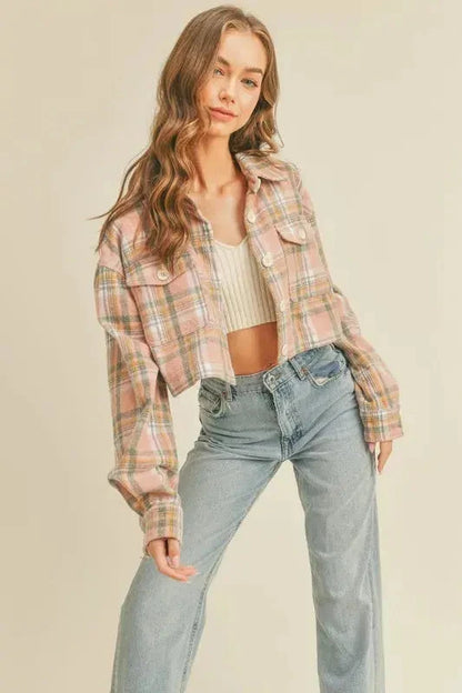MABLE Plaid Flannel Crop Shacket
