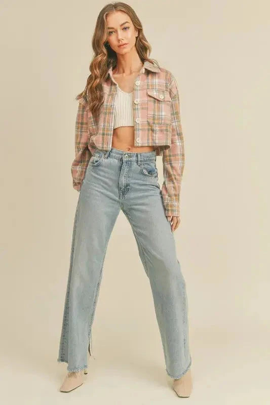 MABLE Plaid Flannel Crop Shacket