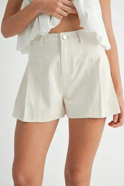 MABLE Pleated High Waist Twill Shorts - Velveta Studio