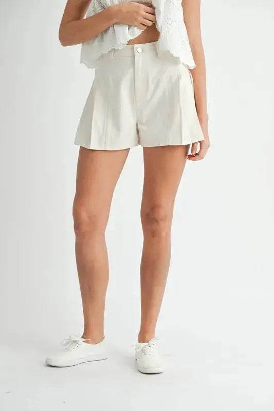 MABLE Pleated High Waist Twill Shorts - Velveta Studio
