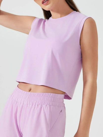 Millennia Round Neck Cropped Active Tank - Velveta Studio