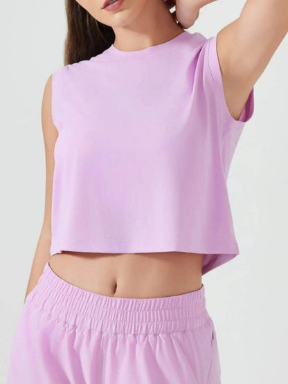 Millennia Round Neck Cropped Active Tank - Velveta Studio