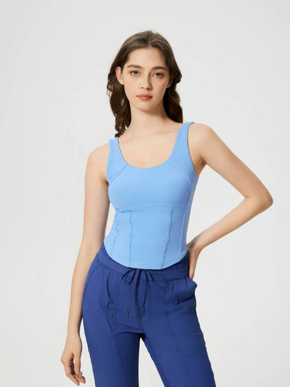 Millennia Round Neck Wide Strap Active Tank with Detachable Chest Pads - Velveta Studio