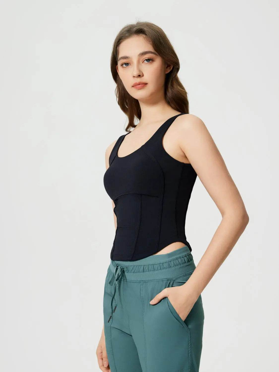 Millennia Round Neck Wide Strap Active Tank with Detachable Chest Pads - Velveta Studio