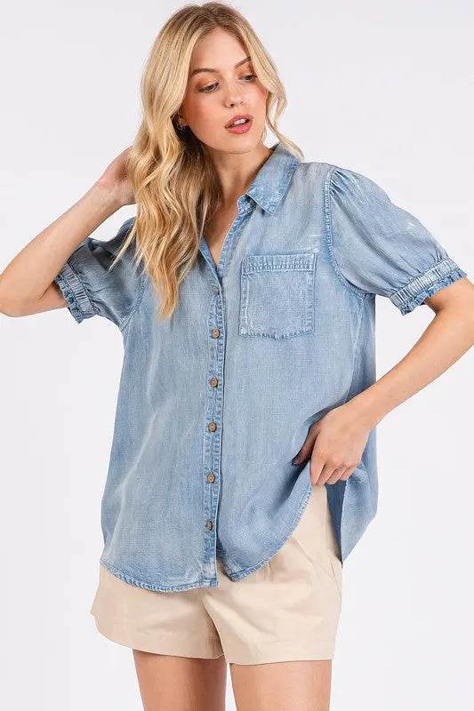 Mittoshop Collared Neck Puff Sleeve Shirt - Velveta Studio