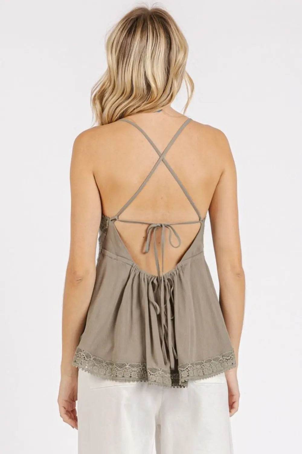Mittoshop Crisscross Back Lace Detail V-Neck Cami - Velveta Studio