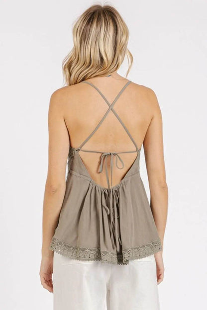 Mittoshop Crisscross Back Lace Detail V-Neck Cami - Velveta Studio
