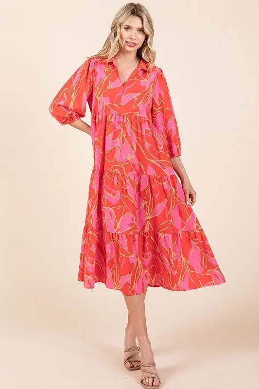 Mittoshop Tiered Printed Collared Neck Midi Dress - Velveta Studio
