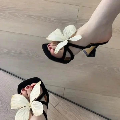 Open Toe Flare Heels Sandals - Velveta Studio