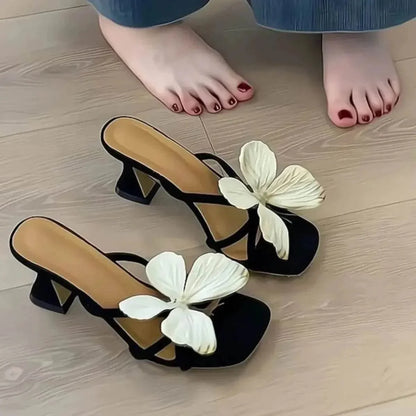 Open Toe Flare Heels Sandals - Velveta Studio